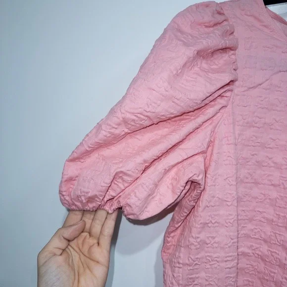 English Factory Pink Penelope Puff Sleeve Drop‎ Waist Mini Dress Size XS NWT - Picture 3 of 11
